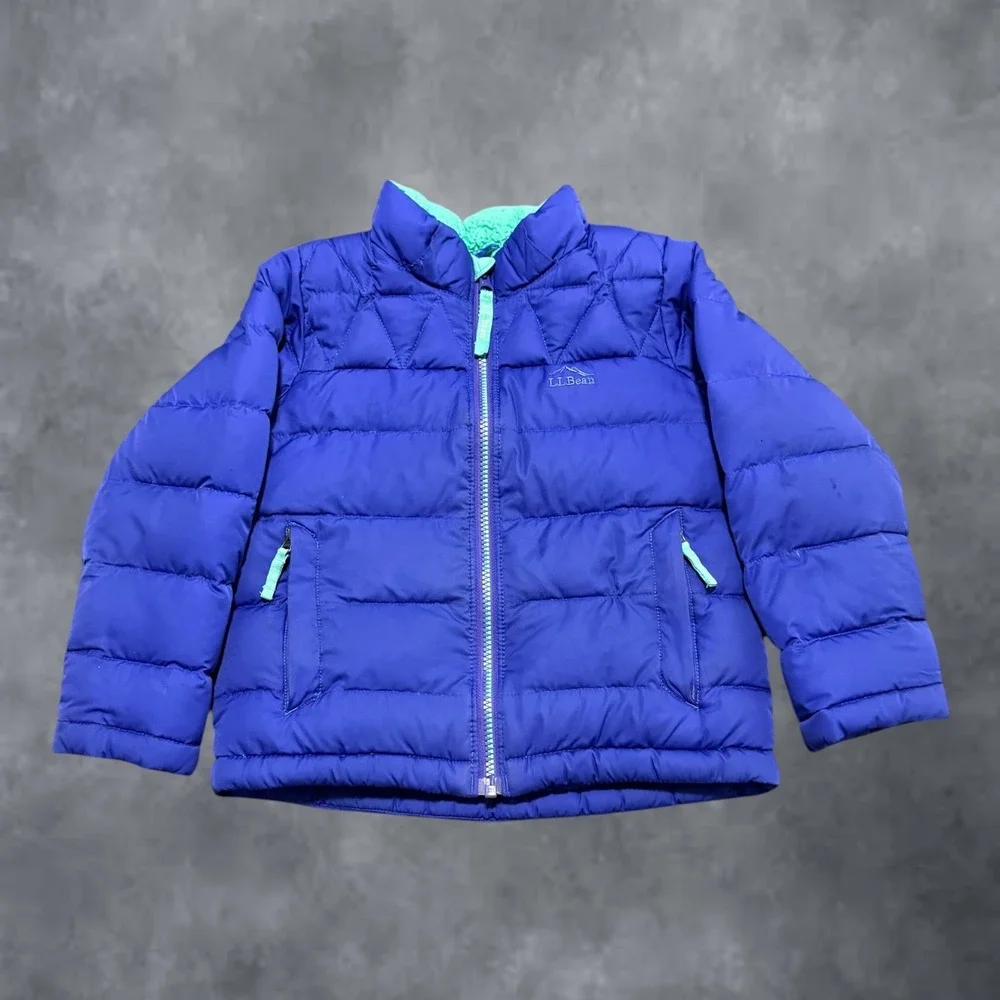 LL Bean Kids Blue DownTek Puffer Jacket Size 4 Insulated Fleece Lined 505491